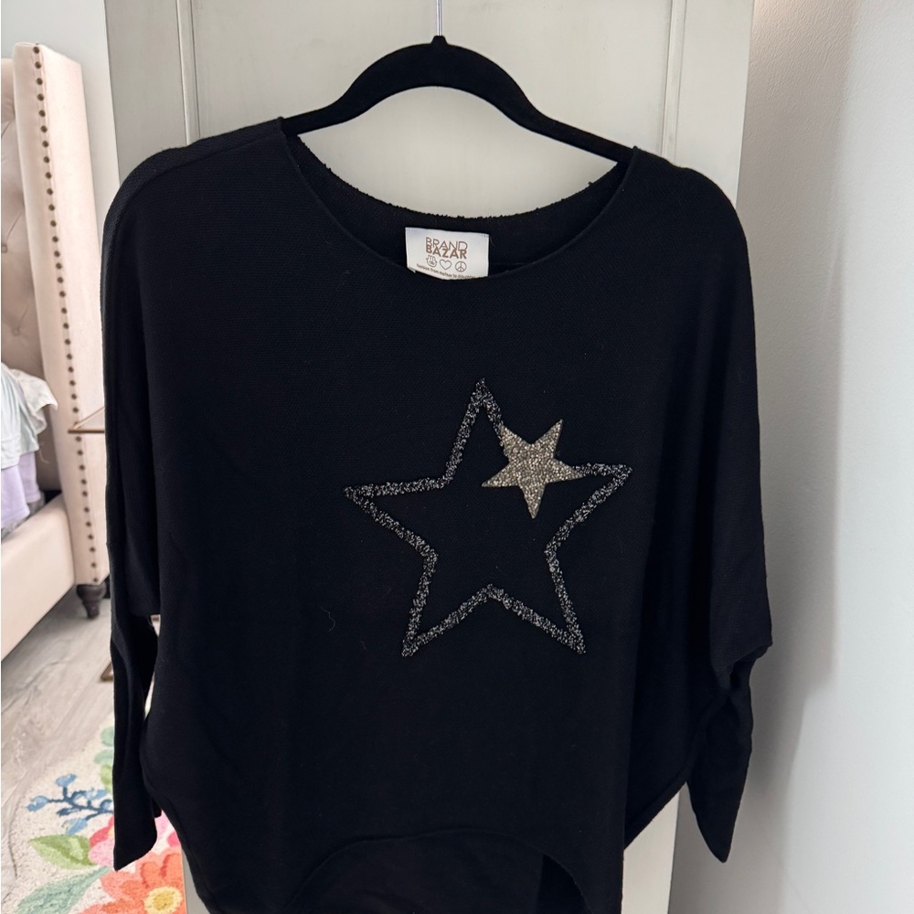 Black Star Sweater with Glitter Accents